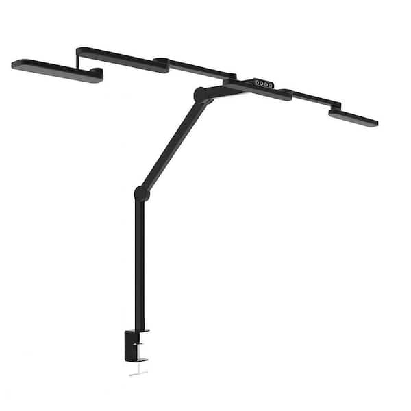 27.5 in. Black Dimmable LED Task and Reading Clamp Lamp with USB Port and Adjustable Multi Light Bar Head