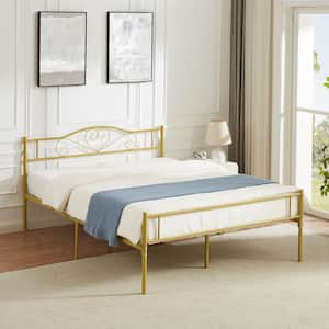 Queen  Bed Frame Gold Platform Bed No Box Spring Needed Heavy Duty Steel Slats Support Bed