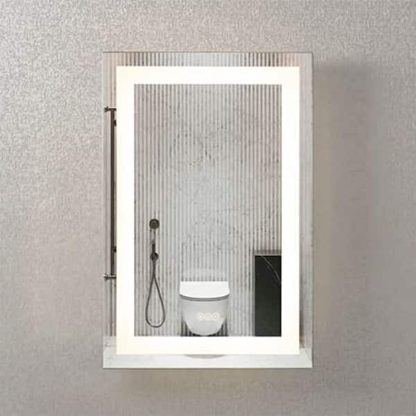 WINGBO 24 in. x 36 in. Sliver LED 1-Light Bathroom Mirror for Wall, Vanity Lighted Mirror, Dimmable Touch Switch Makeup Mirror