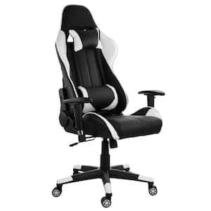 Faux Leather Swivel Gaming Chair in Black and White Trim