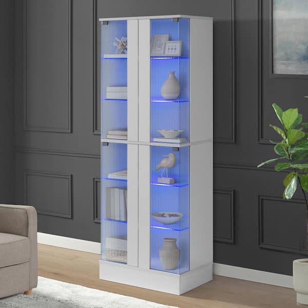 Indira Glossy White TV Stand Entertainment Center Cabinet with LED