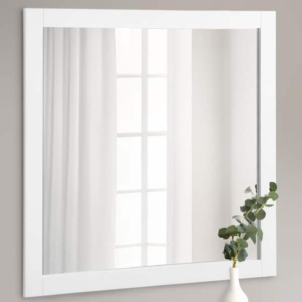 30 in. W x 30 in. H Framed Square Bathroom Vanity Mirror in Semi-Gloss White