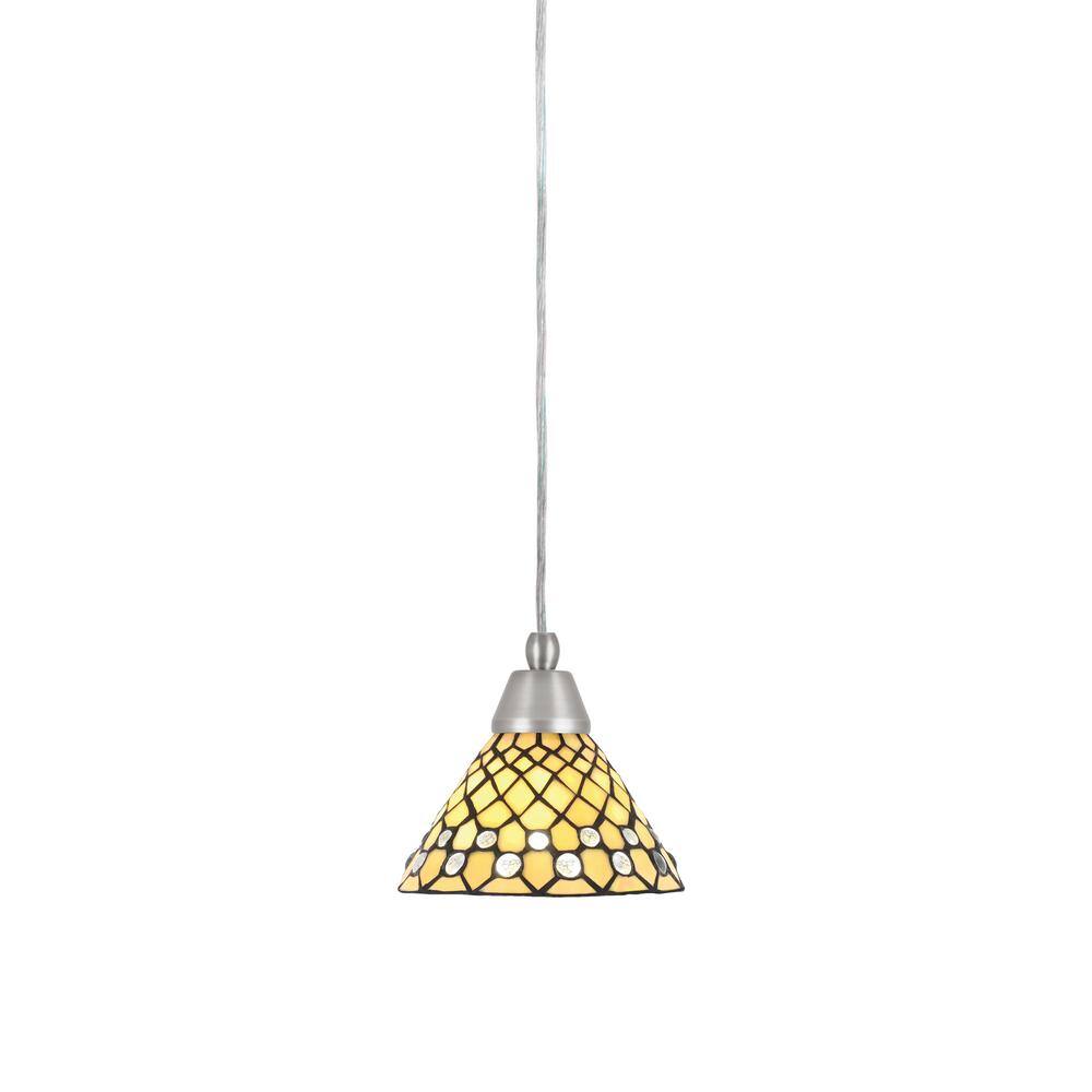 Bryson 7 in. 1-Light Brushed Nickel Cord Pendant Light with 7 in. Starlight