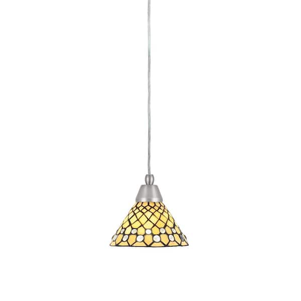 Unbranded Bryson 7 in. 1-Light Brushed Nickel Cord Pendant Light with 7 in. Starlight Art Glass Shade, no bulb included