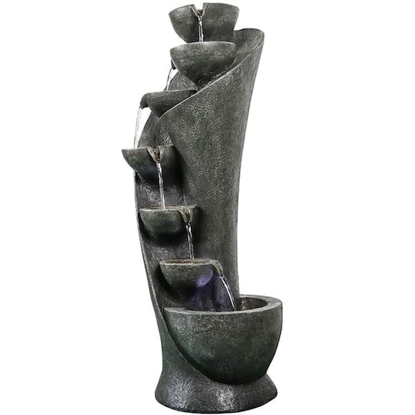 AUTMOON 39 in. H 7-Bowl Outside Cascading Waterfall Fountain with LED Lights for Garden, Patio, Backyard