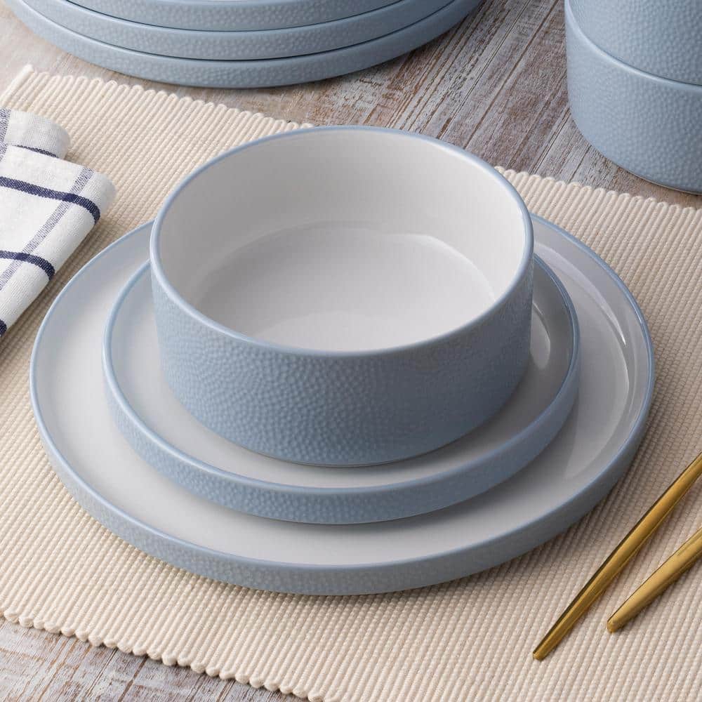 Aqua and White Porcelain 12-Piece Dinnerware Set, Service for 4