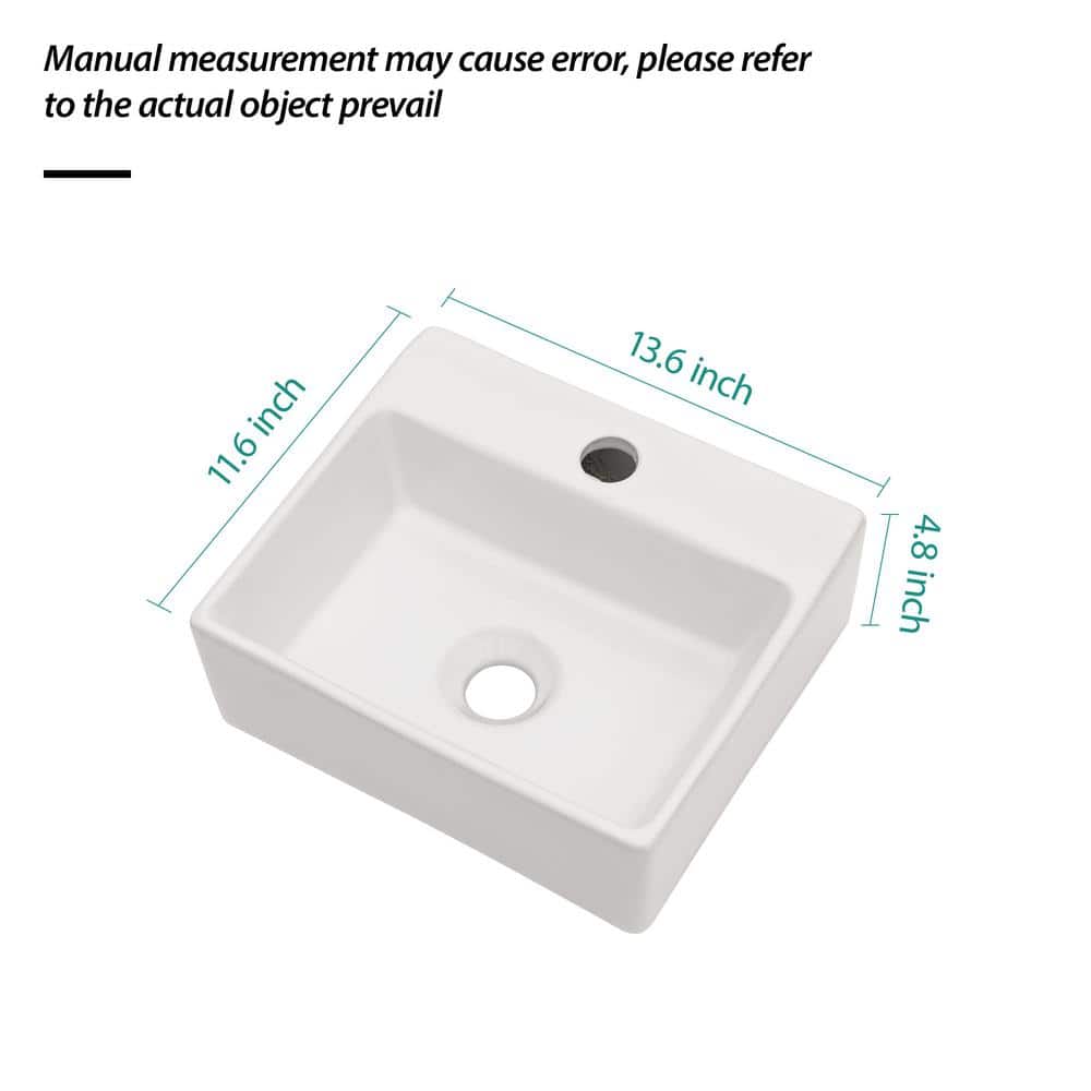 White Ceramic Rectangular Wall-Mount Bathroom Sink