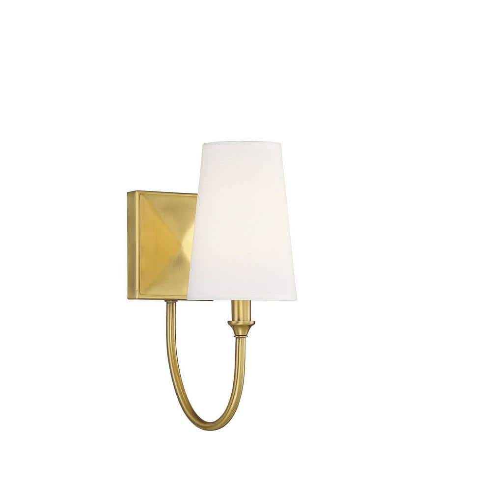 Elegant Brass Dimmable Wall Sconce with White Shade