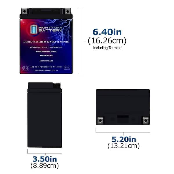 MIGHTY MAX BATTERY YTX14AH 12V 12AH Battery for Kawasaki 250