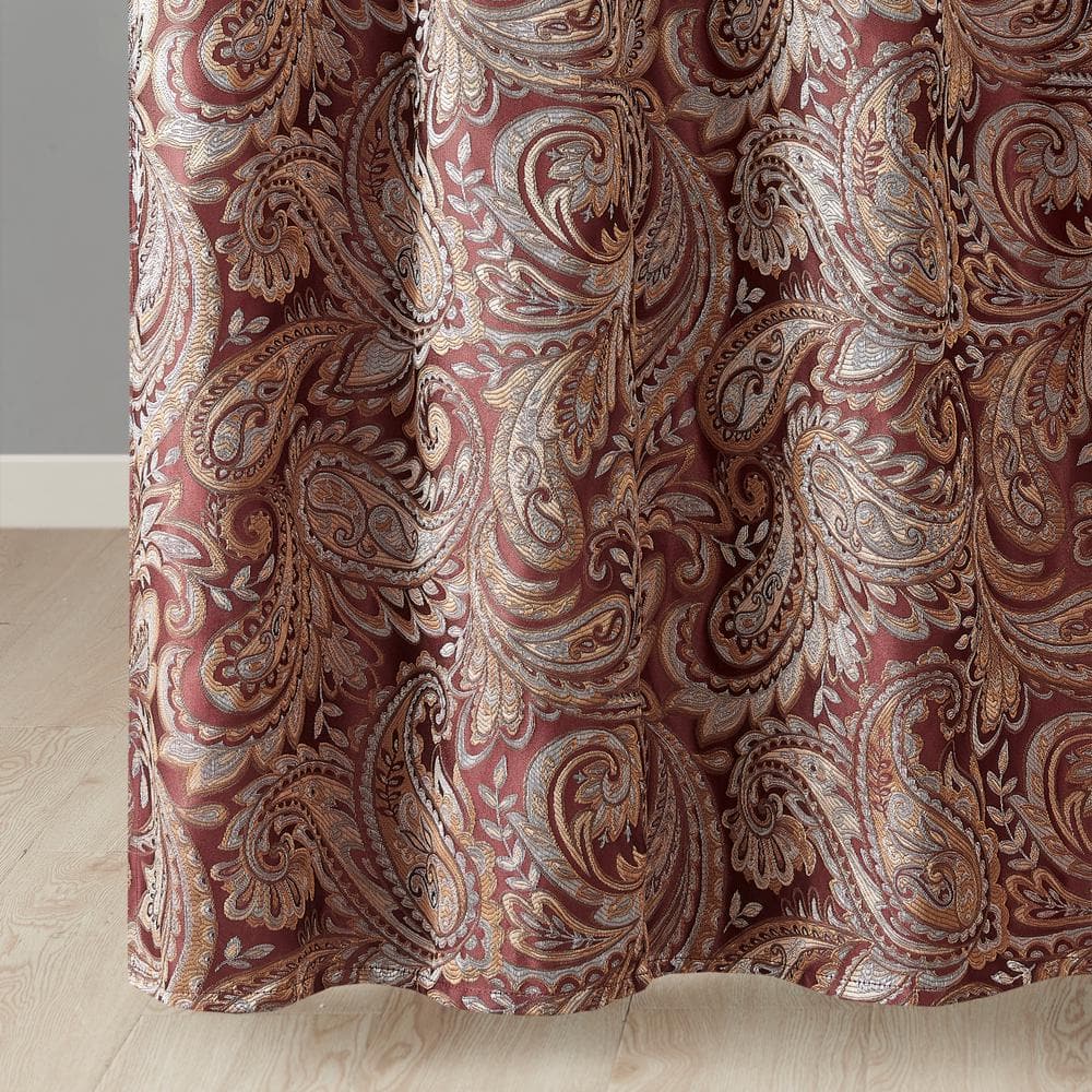 Burgundy Paisley Jacquard Shower Curtain with Solid Panel