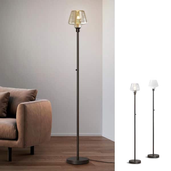 HomeGlam Cafe 71 in. Dark Bronze LED Dimmable Torchiere Floor Lamp