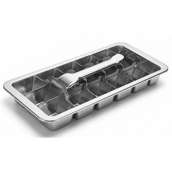 Silver Stainless Steel Ice Cube Tray Retro Handle Ice Mold Kitchen Tray Plastic-Free Non-Toxic Dishwasher Safe
