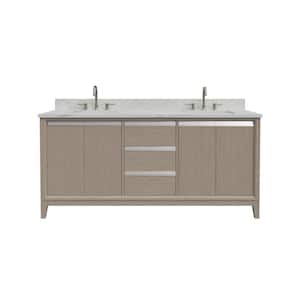 72 in. W x 22 in. D x 34 in. H Double Sink Bathroom Vanity in Driftwood Gray with Engineered Marble Top
