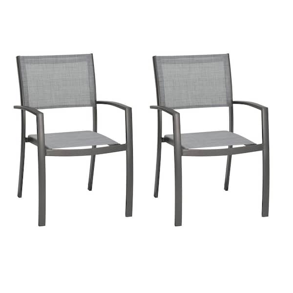 Armen Living Solana Outdoor Patio Aluminum Arm Dining Chairs in Cosmos Gray Finish (Set of 2)