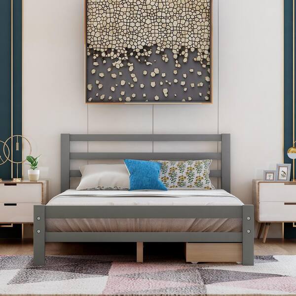 Anbazar Gray Full Size Bed Frame, Full Bed Frame With Headboard And Storage