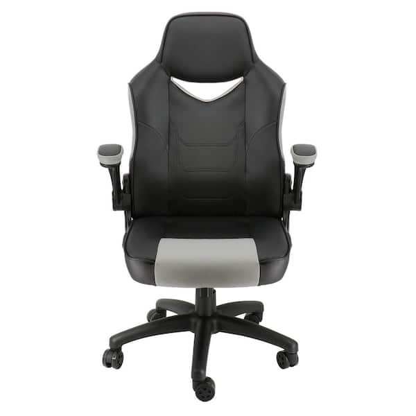 High Back Adjustable Faux Leather Office Chair in Black and Gray