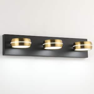 20.3 in. 3 Light Black and Gold LED Vanity Light Bar with Dimmable 18-Watt LED 5500K