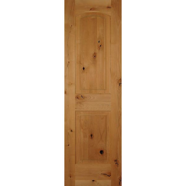 Builders Choice 24 in. x 80 in. Left-Handed 2-Panel Arch Top Unfinished Solid Core Knotty Alder Single Prehung Interior Door