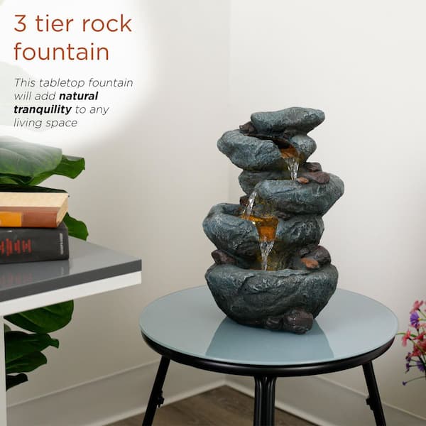 Alpine Corporation 14 in. Tall Cascading 3-Tier Rock Tabletop