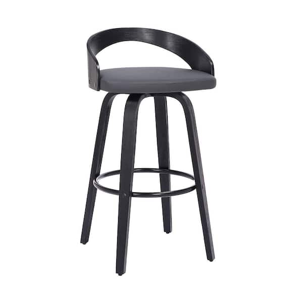 Benjara 30 in. Gray Low Back Wooden Frame Bar Stool with Leather Seat