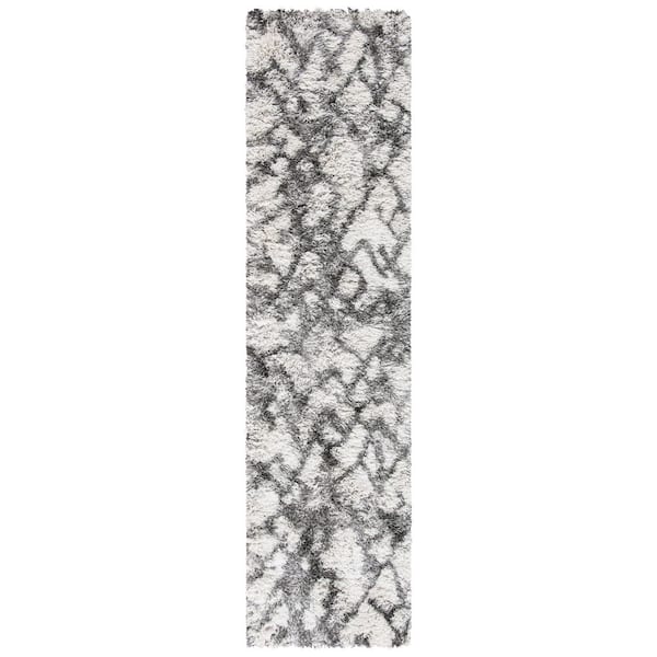 Horizon Shag 2 ft. x 5 ft. Gray/Ivory Abstract Diamond Runner Rug