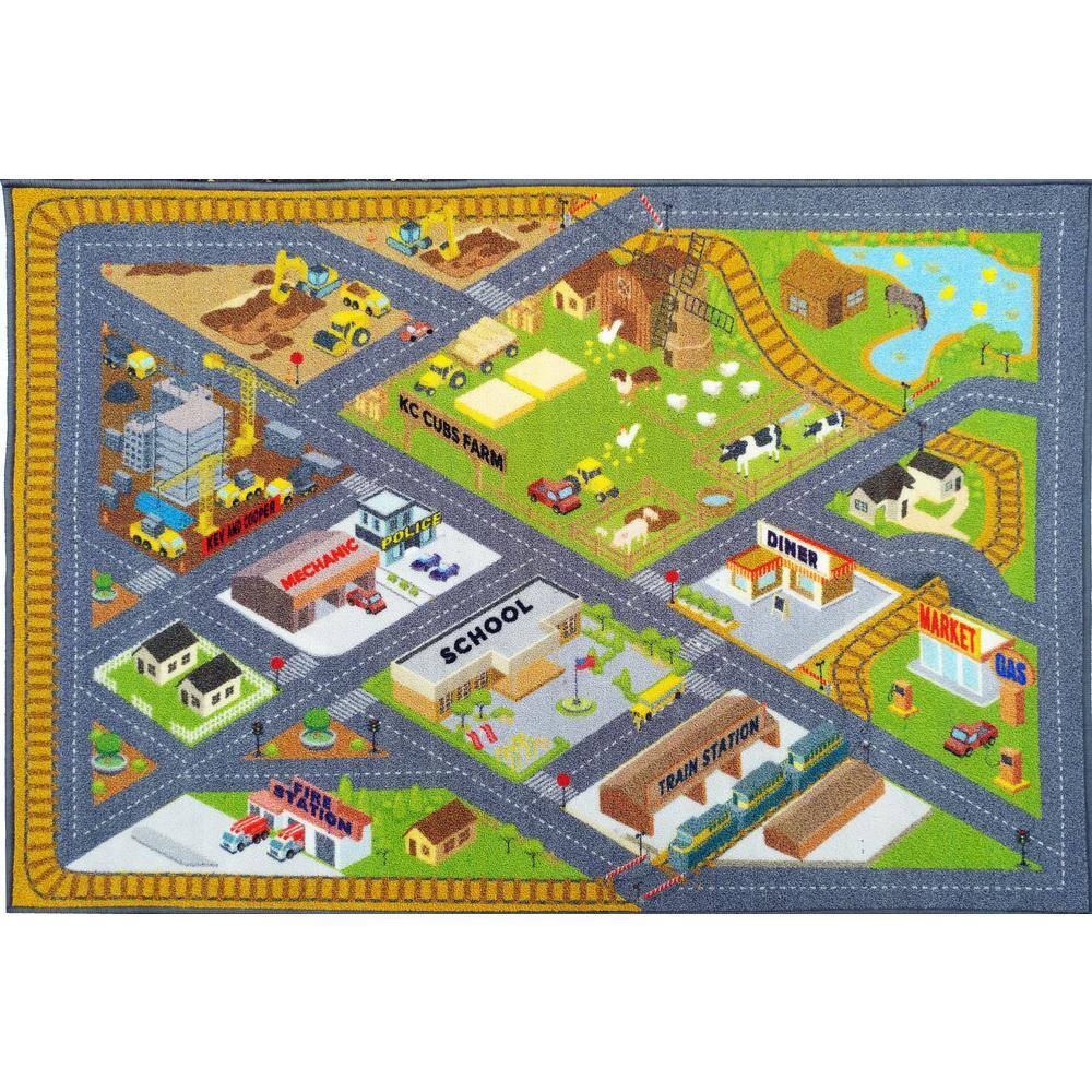 Multi-Color Kids Children Bedroom Country Farm Road Map Construction Educational Learning 3 ft. x 5 ft. Area Rug price history on PriceWatchPro