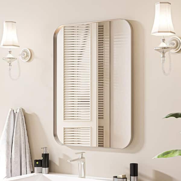 22 in. W x 30 in. H Rectangular Aluminum Framed Wall Bathroom Vanity Mirror in Silver