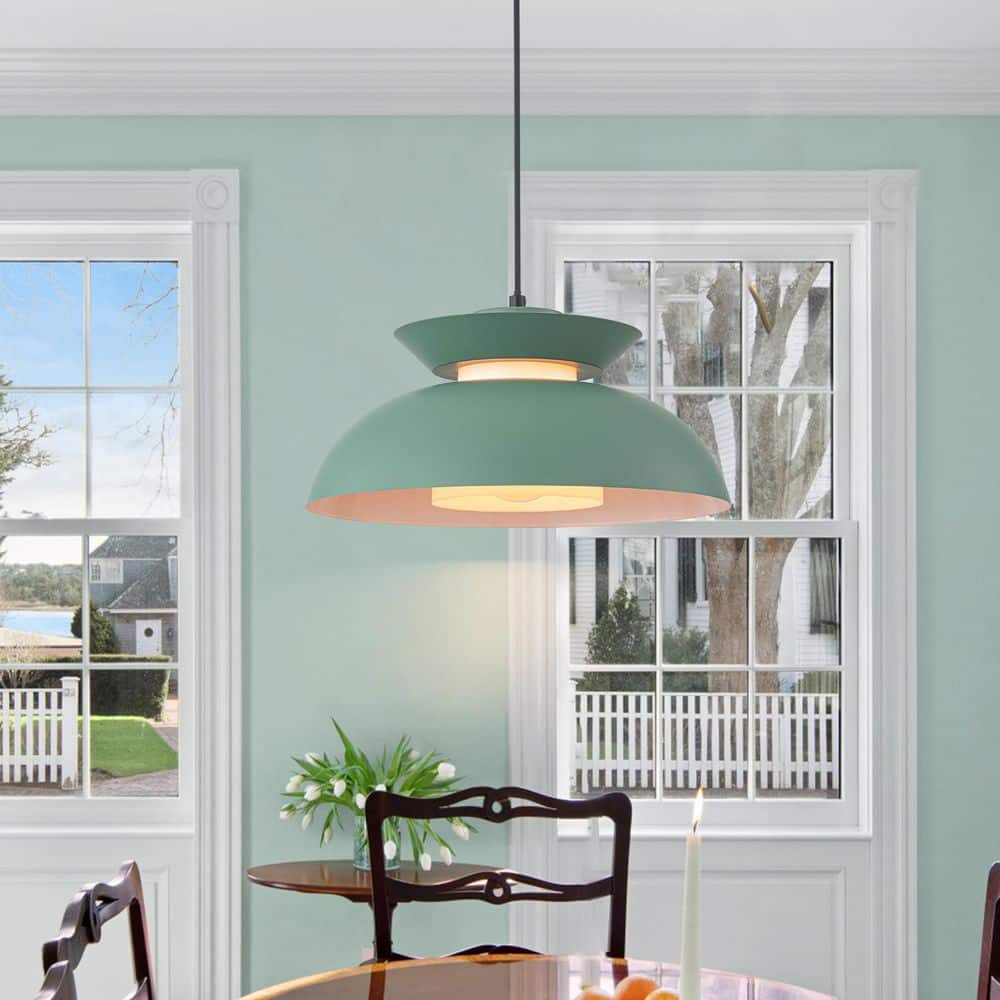 LLHZSY 13.78 in. 1-Light Modern Green Dome 2-Tiered Pendant Light ...
