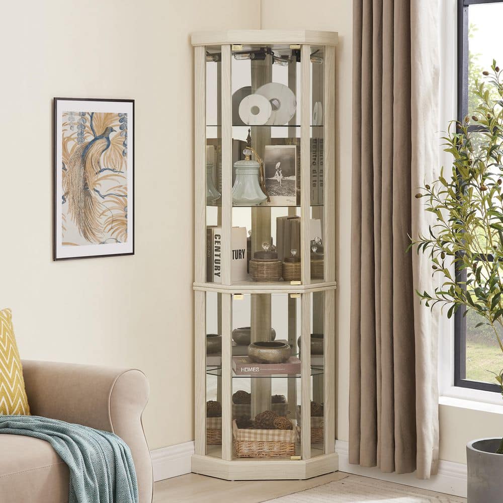 Seafuloy White 69 in. H Lighted Glass Display Case for Antique ...