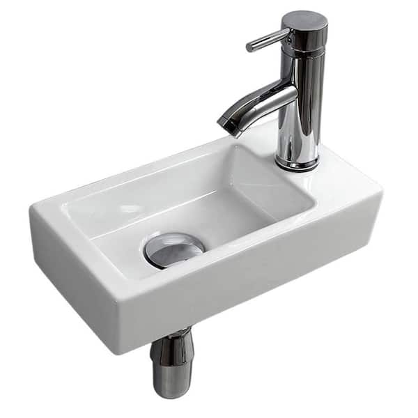 Wudkey 3.5 in.  Wall Mounted Rectangular Small Bathroom Sink in White Ceramic, Wash Basin with Smooth and Polished Surface