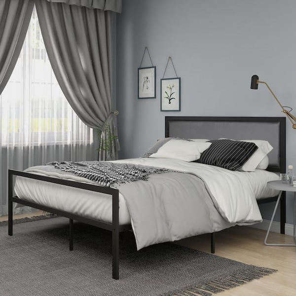 Bed In A Box Black Faux Leather Queensize Bedstead Bedroom Furniture 4ft 