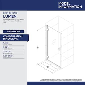 Lumen 40-41 in. W x 72 in. H Semi-Frameless Hinged Shower Door in Brushed Nickel