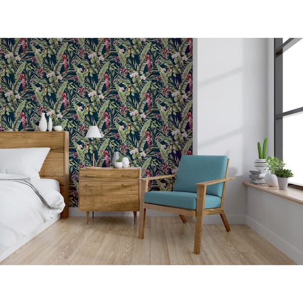 Arthouse Navy Pretty Polly Parrot Floral and Tropical Blush Leaf Vinyl  Wallpaper  eBay