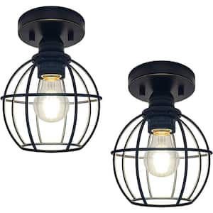 6.5 in. Oil Rubbed Bronze Semi Flush Mount with Metal Cage Ceiling Light Fixture 2 x A19 LED Bulb Included (2-Pack)