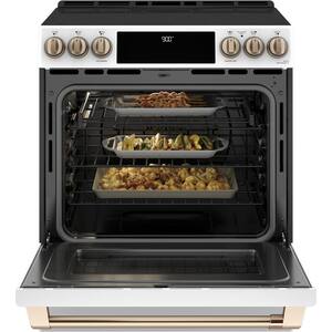30 in. 5.7 cu. ft. Slide-In Electric Range with Self Cleaning Convection Oven in Matte White, Fingerprint Resistant
