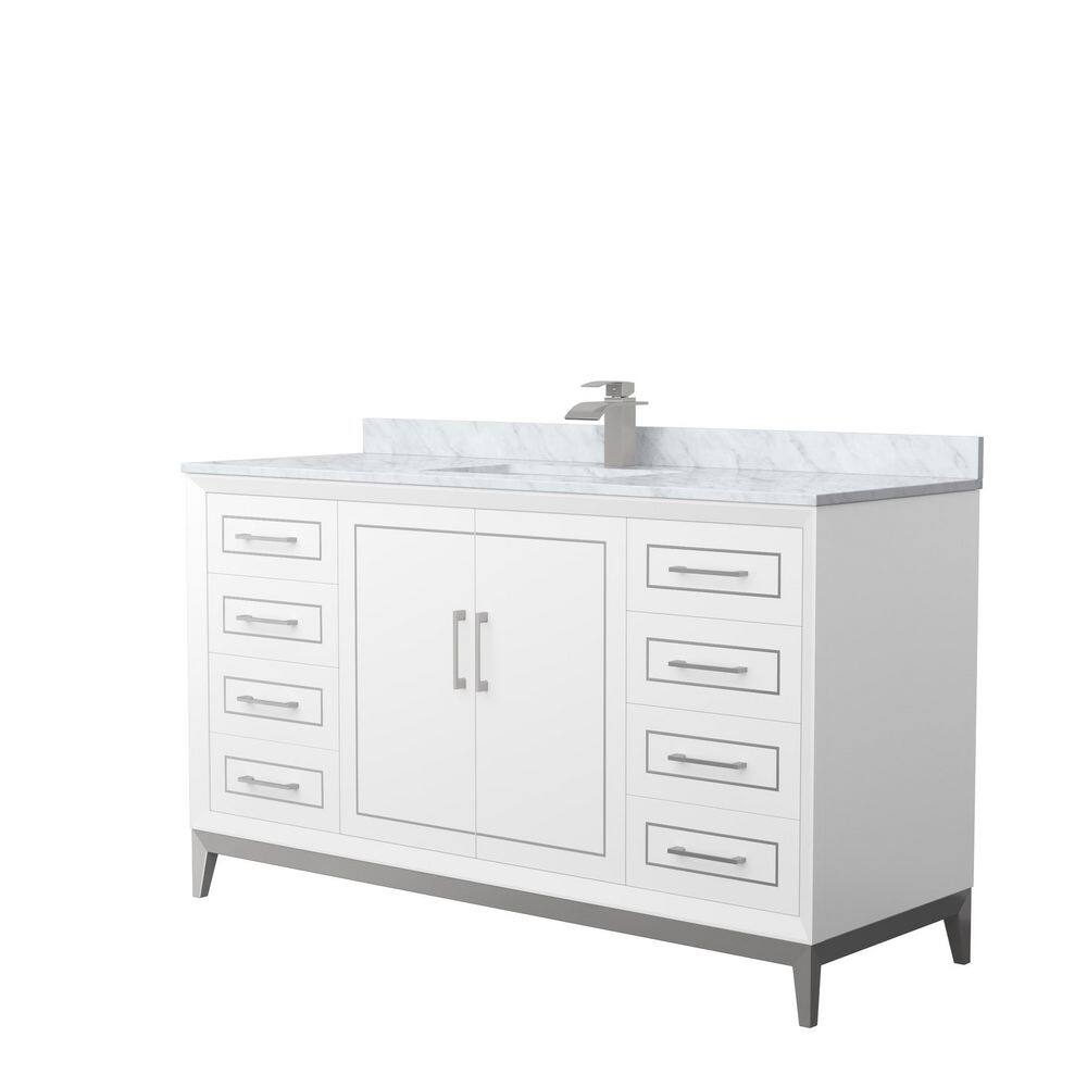 Wyndham Collection Marlena 60 in. W x 22 in. D x 35.25 in. H Single Bath Vanity in White with White Carrara Marble Top, White with Brushed Nickel Trim -  WCH515160SWHCMUNSMXX