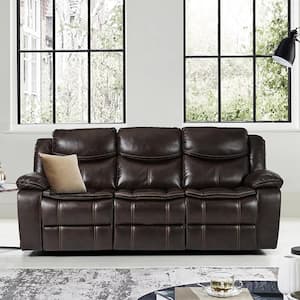 Austin 87.5 in. W Straight Arm Faux Leather Rectangle Manual Reclining Sofa in Brown