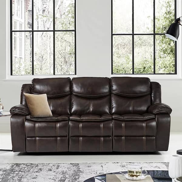 Lazzara Austin 87.5 in. W Straight Arm Faux Leather Rectangle Manual Reclining Sofa in Brown