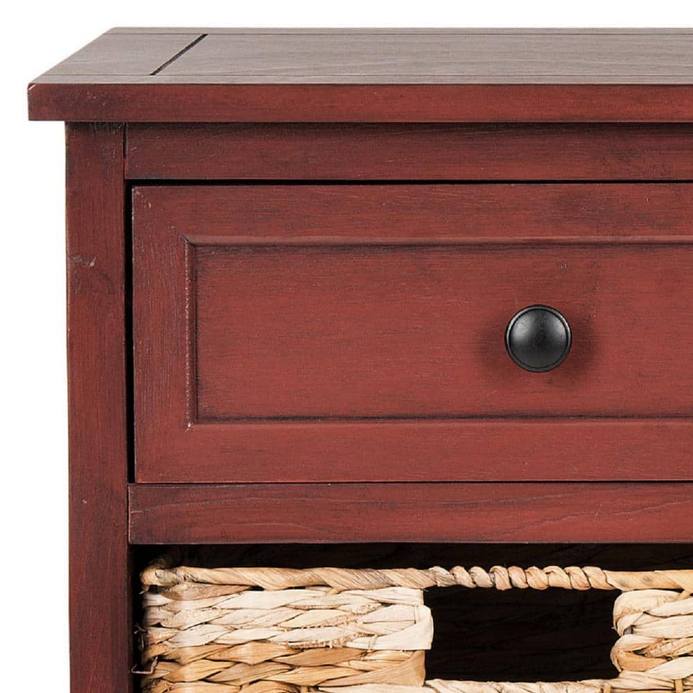 Transitional Red Pine 30'' Storage Unit with Wicker Baskets