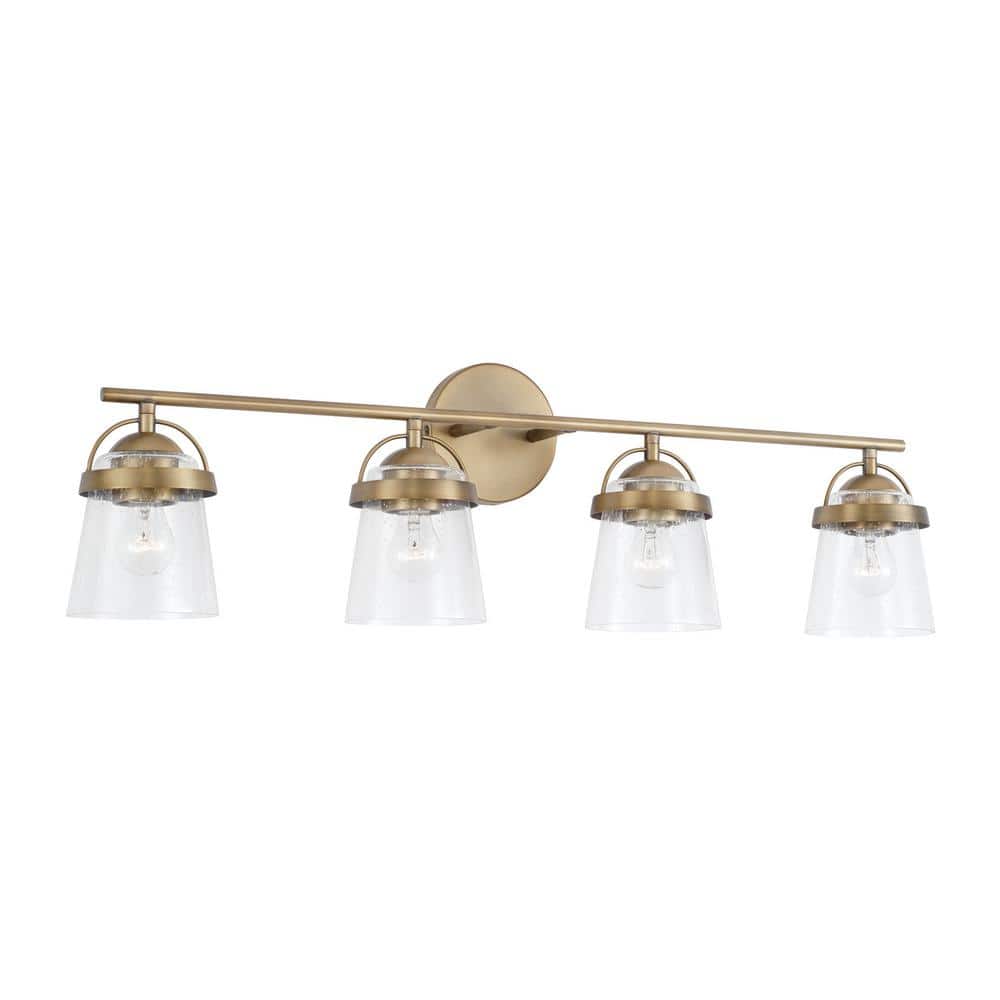 32.5 in. W x 9.5 in. H 4-Light Vanity Light in Aged Brass with Clear Seeded Glass price history on PriceWatchPro