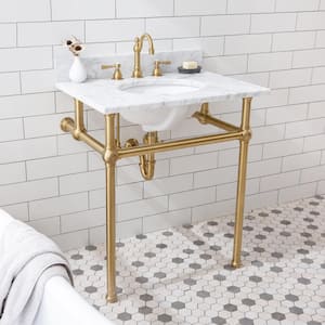 Embassy 30 in. Brass Wash Stand Legs with Satin Brass Connectors
