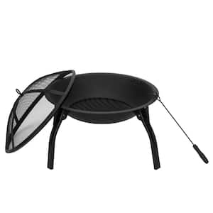 22 in.W Foldable Round Metal Wood Burning Fire Pit with Poker