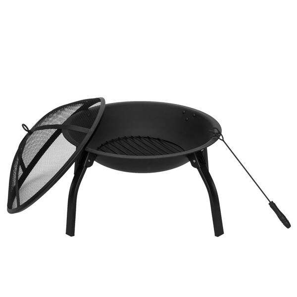 Karl home 22 in.W Foldable Round Metal Wood Burning Fire Pit with Poker