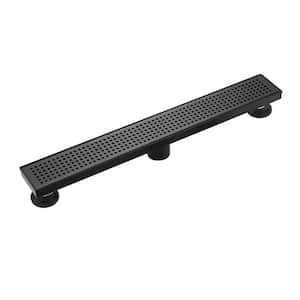 28 in. Linear Stainless Steel Shower Drain with Square Hole Pattern, Matte Black
