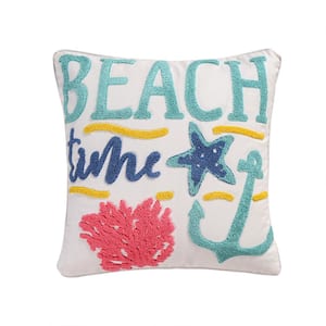 Playa Vista Multicolor Beach Time Towel Stitch Coastal 18 in. x 18 in. Throw Pillow