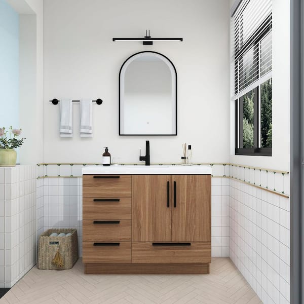 Carla 42 in. W x 20 in. D x 35 in. H Single Sink Freestanding Bath Vanity in Rose Wood with White Acrylic Top