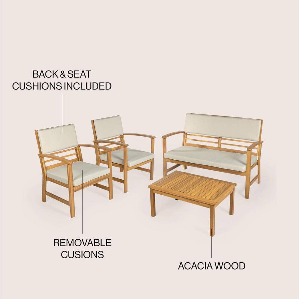 Barclay Light Gray and Teak Brown 4-Piece Acacia Wood Outdoor Patio Set
