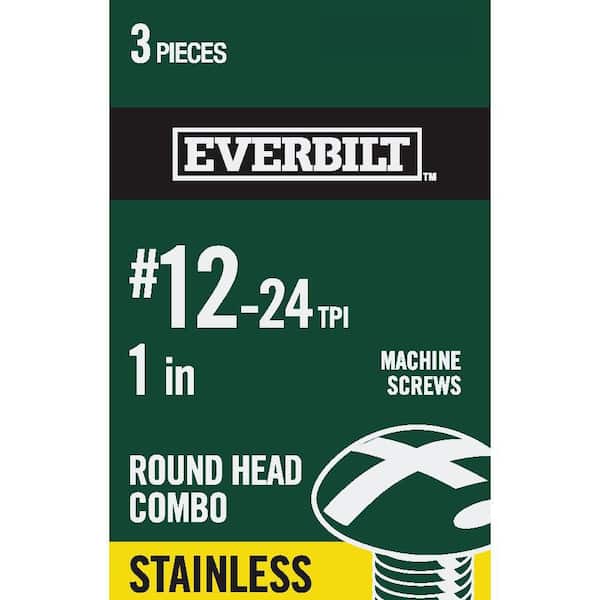 Everbilt #12-24 x 1 in. Stainless Steel Combo Round Head Machine Screw (3-Pack)