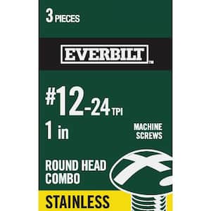 #12-24 x 1 in. Combo Round Head Stainless Steel Machine Screw (3-Pack)