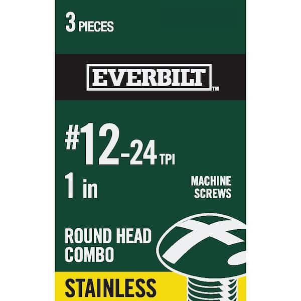Everbilt #12-24 x 1 in. Combo Round Head Stainless Steel Machine Screw (3-Pack)